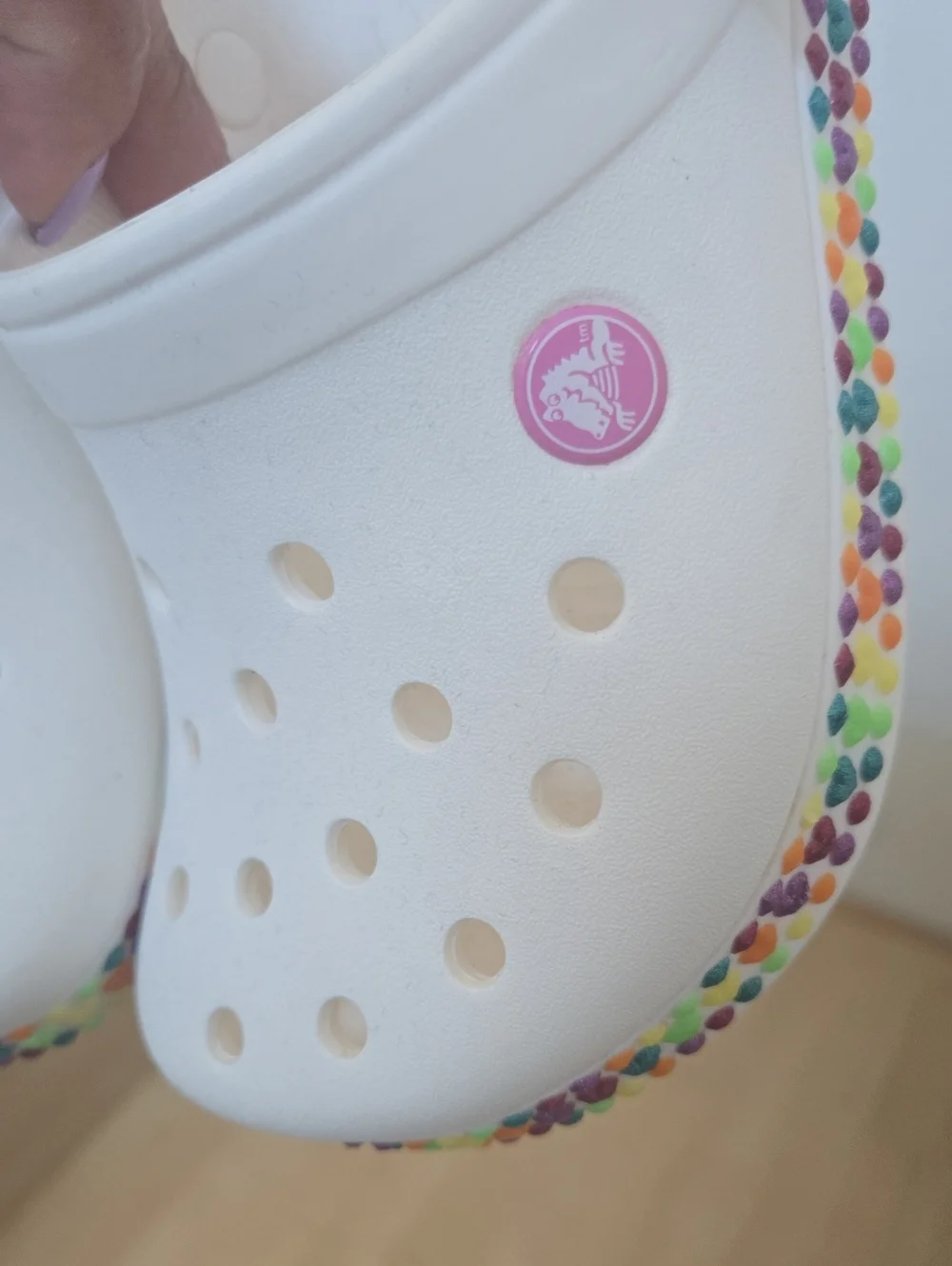 CROCS Kids White Clog with Rainbow Heart Accents